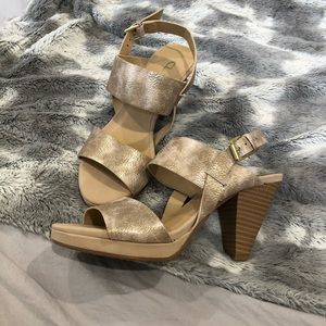 Rose gold leather heels